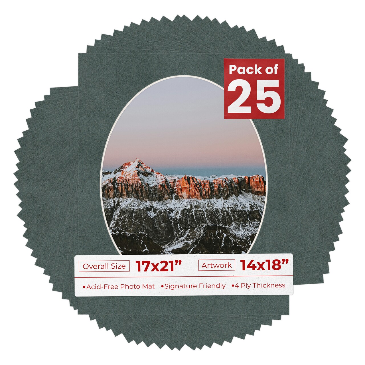 Dark Grey Suede Mat Board for 17x21 Frames - Oval Opening for 14x18 Photos